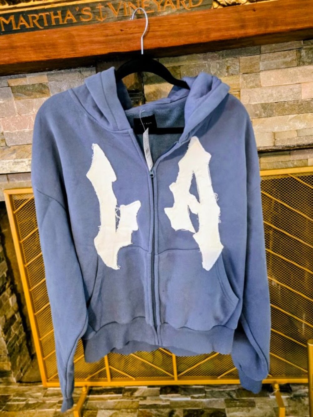 PacSun Slate Blue LA Raw Applique Full Zip Hoodie NWT Medium
